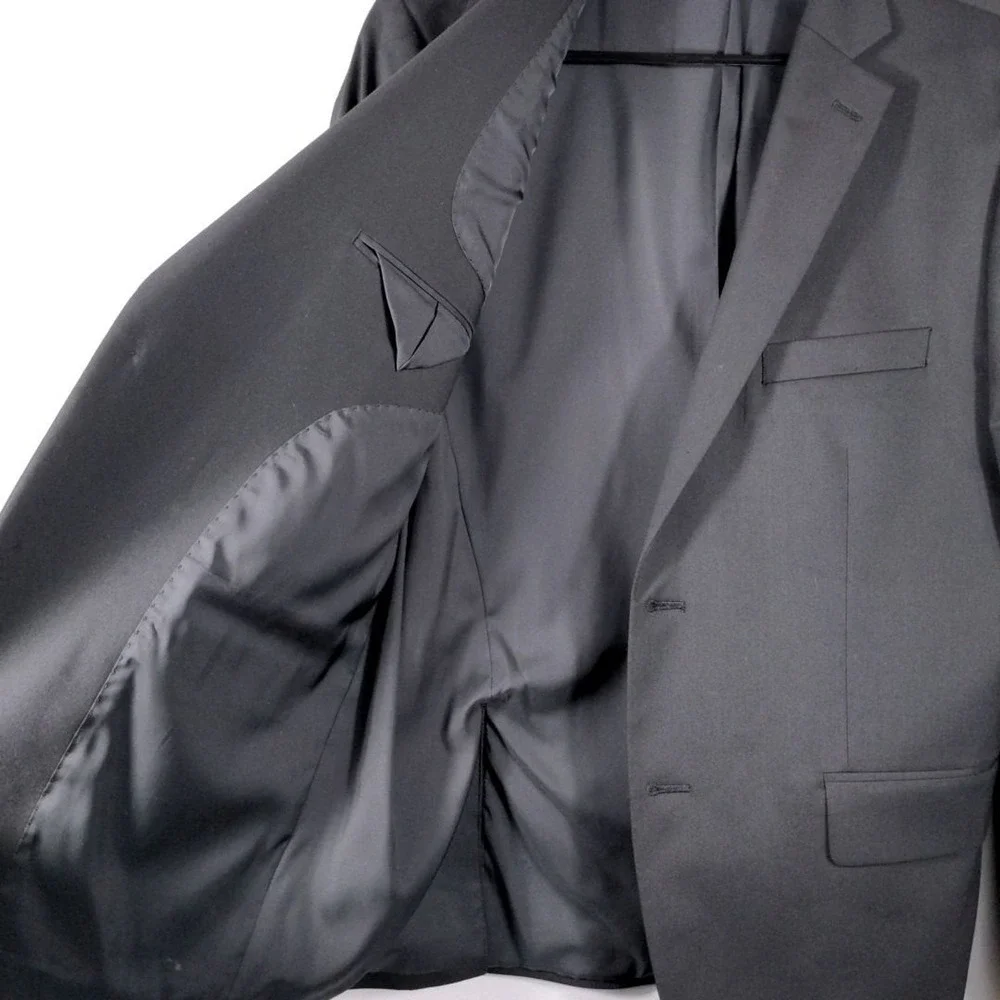 Apt 9 Mens Slim Fit‎ Blazer Jacket Solid Black Two Button Notch Lapel 42S Approx